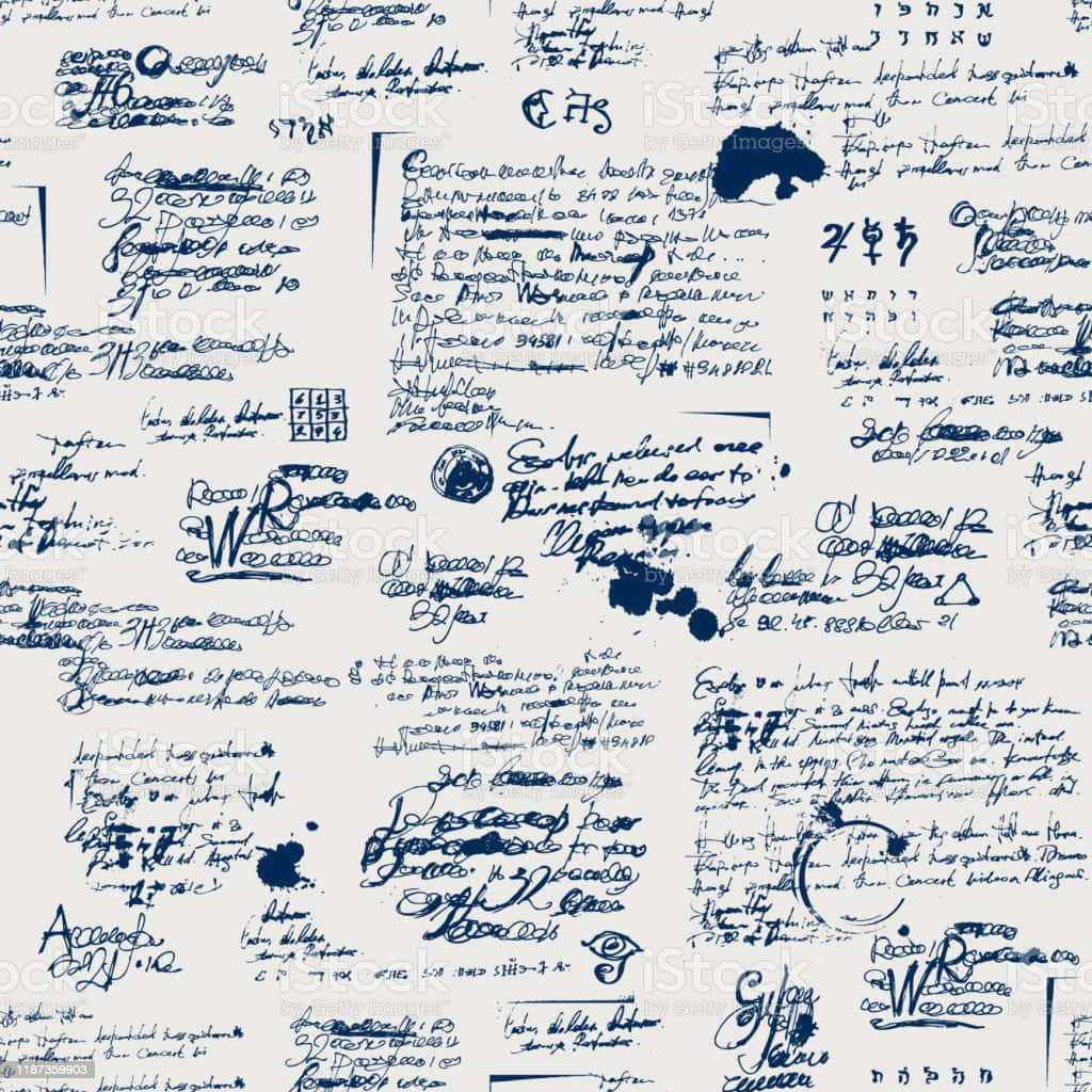 Illegible Notes In Blue Ink Background