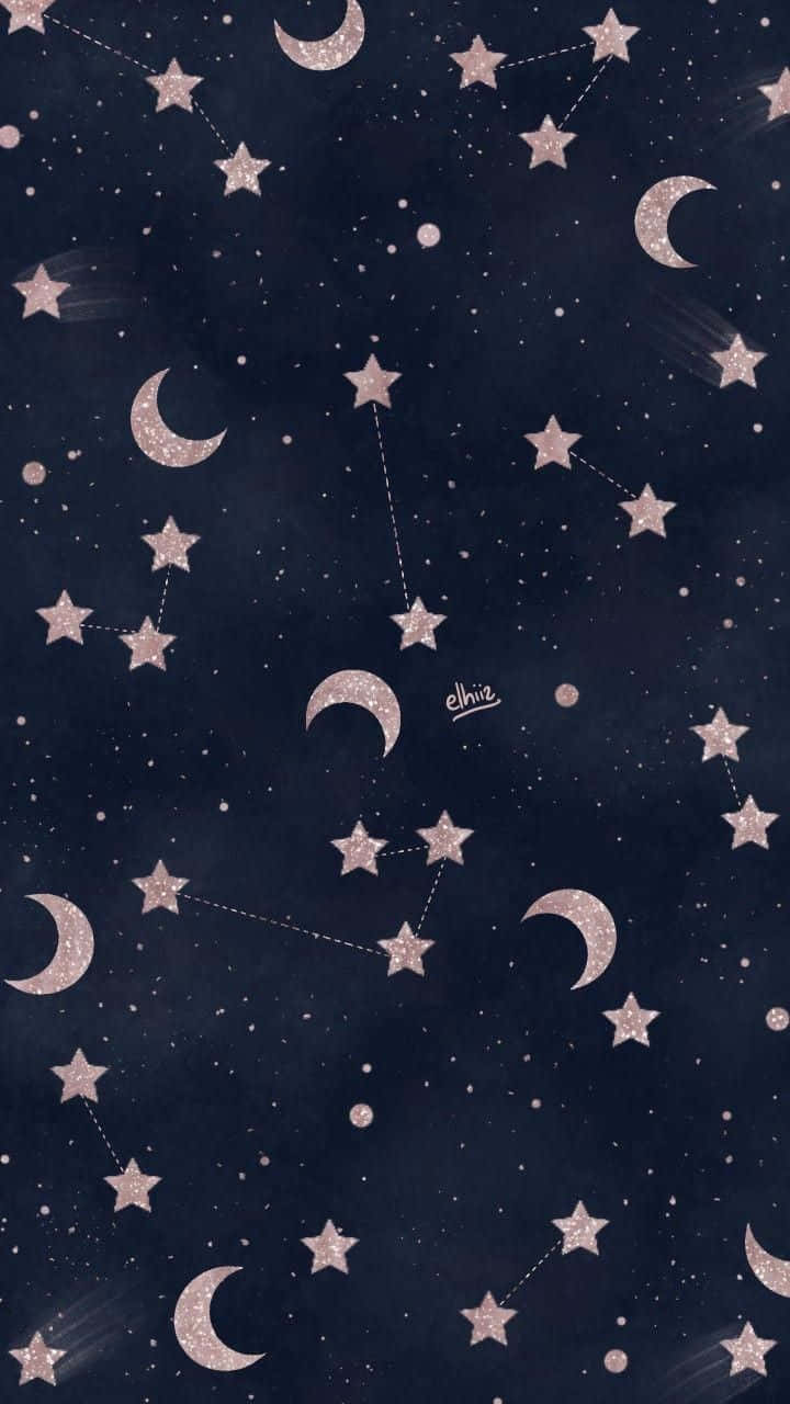 Illuminate Your Life With A Dazzling Moon And Stars Phone Background