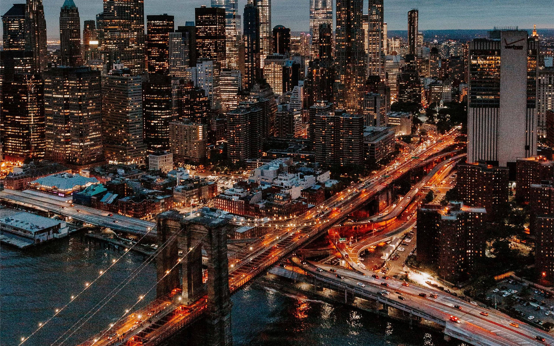 Illuminated Brooklyn Bridge New York Computer Background