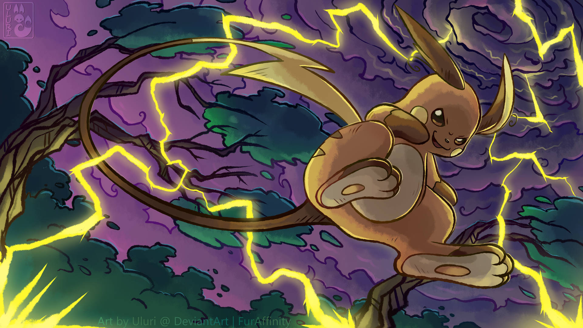 Illuminated By The Thunder, Raichu Readies For A Fight Background
