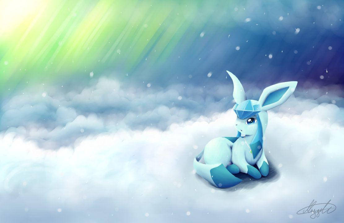 Illuminated By The Vibrant Northern Lights, Glaceon Rises Towards A Star-filled Night Sky Background