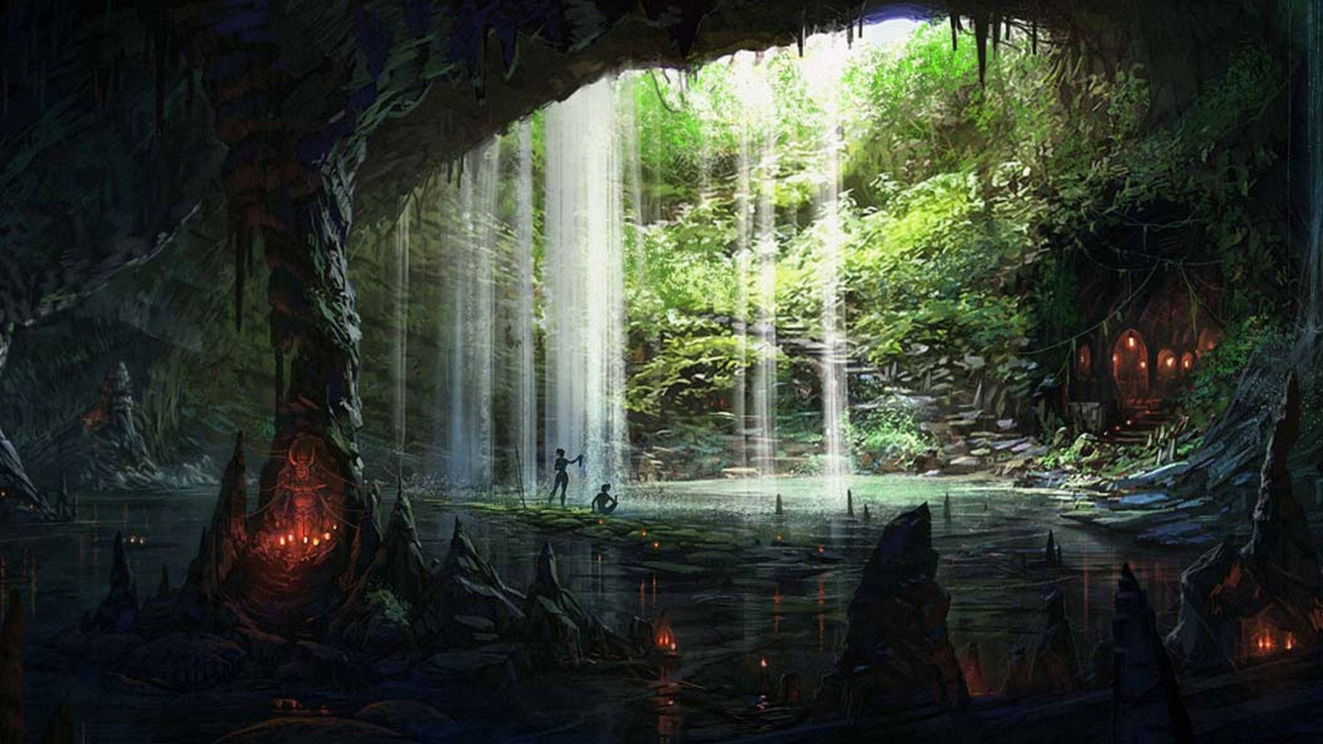Illuminated Cave's Mystical Aura Background