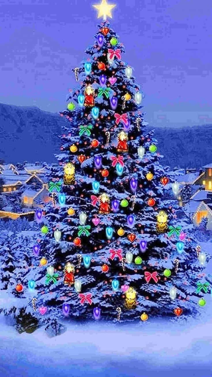Illuminated Christmas Tree Winter Evening Background