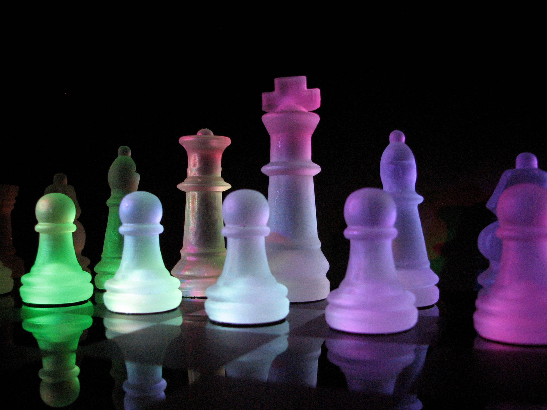 Illuminated Frosted Chess Pieces Background