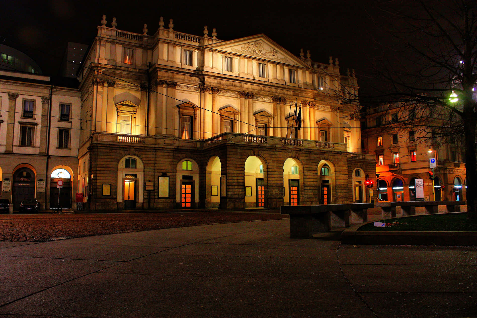 Illuminated La Scala Opera House At Night Background