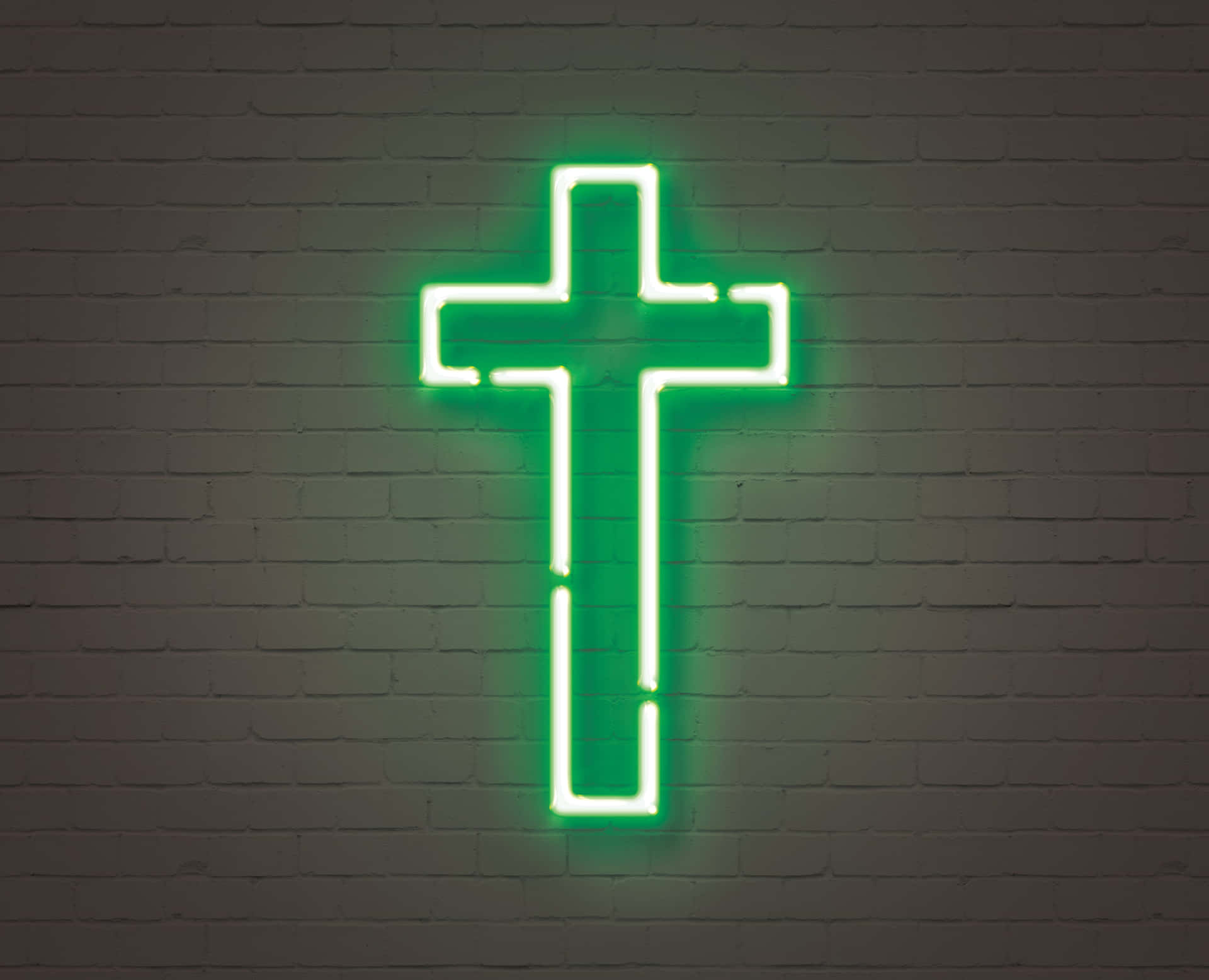 Illuminated Neon Cross Against A Night Sky Background