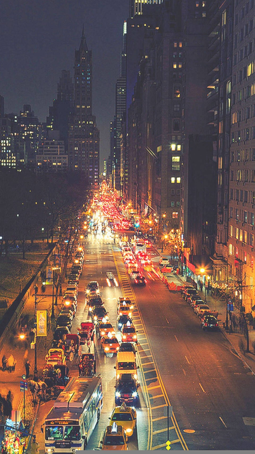Illuminated Night Streets Of New York City Captured Through An Iphone X Background