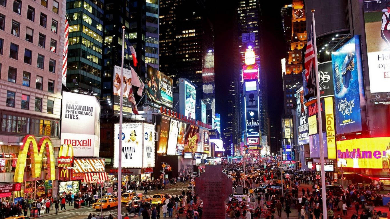 Illuminated Nightlife In Time Square, New York On Iphone Background