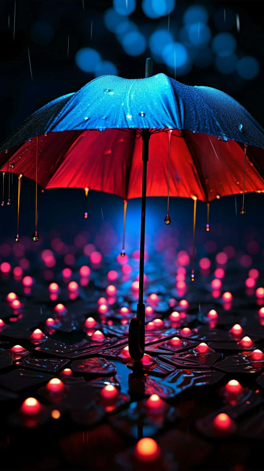 Illuminated Rainy Night Umbrella Background