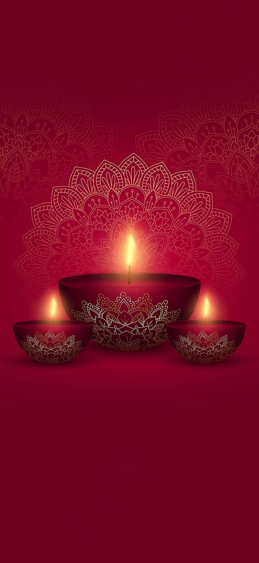 Illuminated Red Diwali Lamps On A Festive Night Background