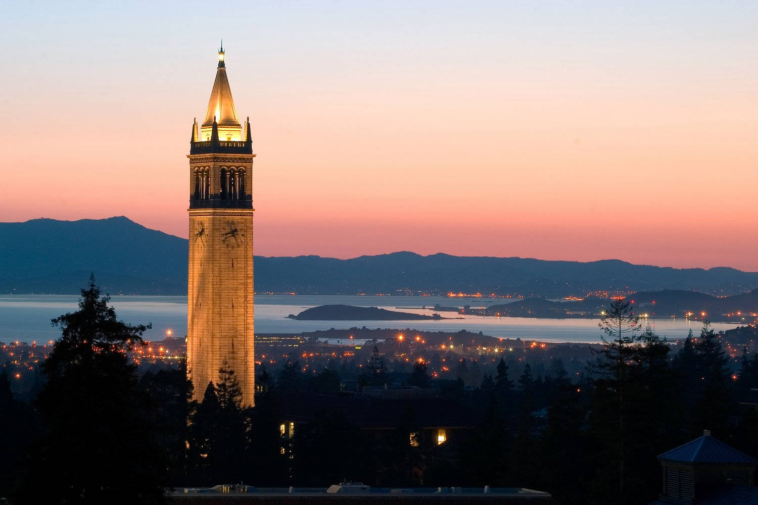 Illuminated Sather Tower At University Of California, Berkeley Background