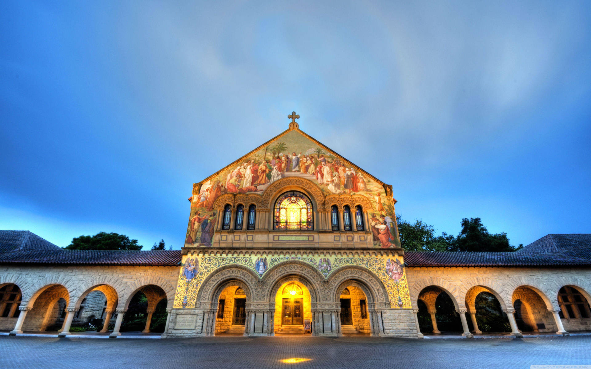 Illuminated Stanford University Church Background