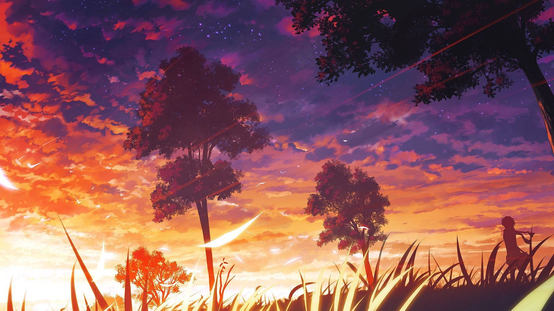 Illuminated Sunset Aesthetic Anime Scenery Background