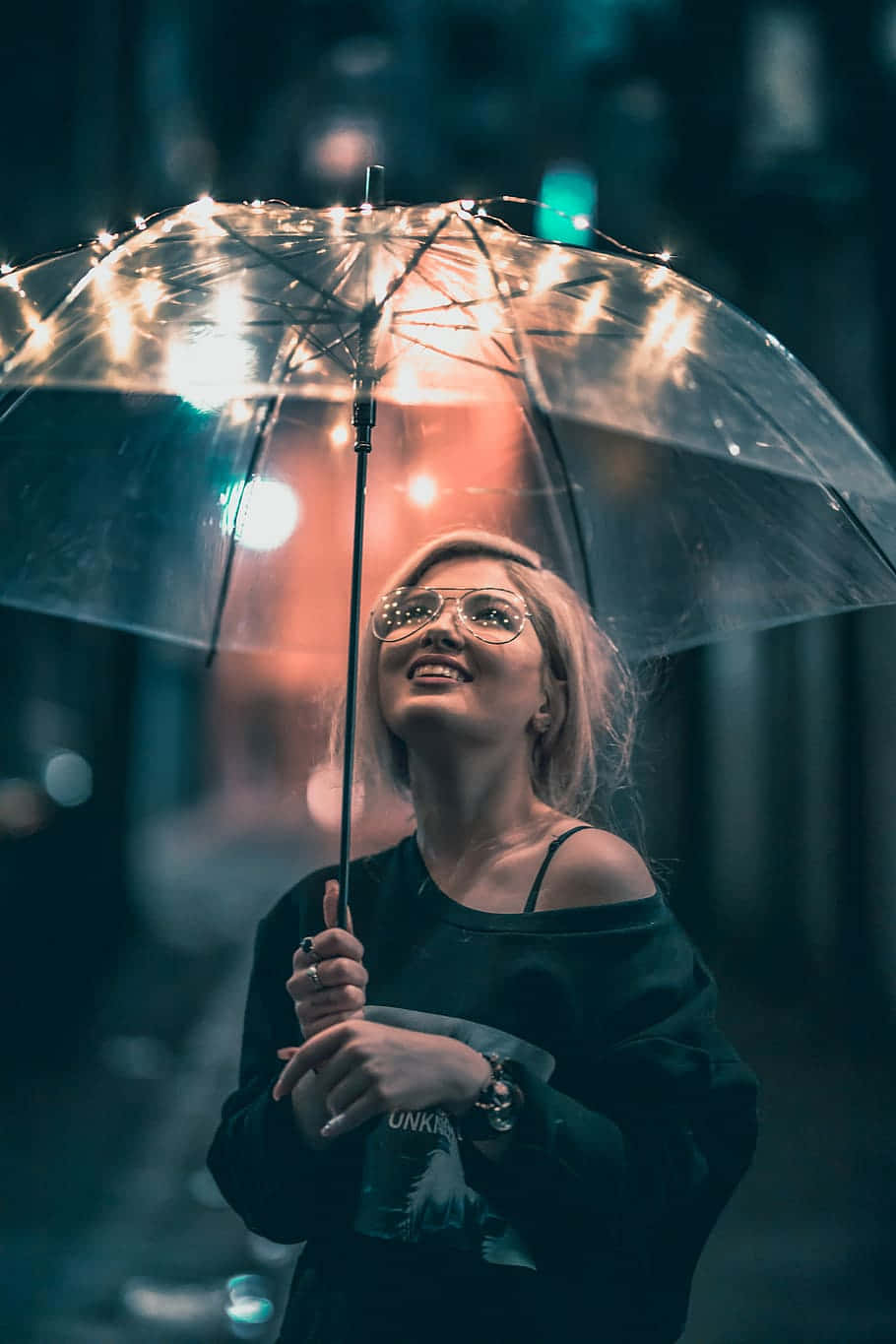 Illuminated Umbrella Nighttime Portrait