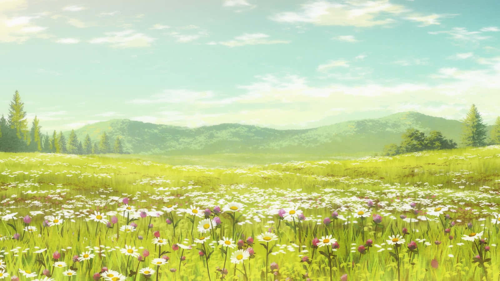 Illuminated Yellow And Blue Floral Anime Background