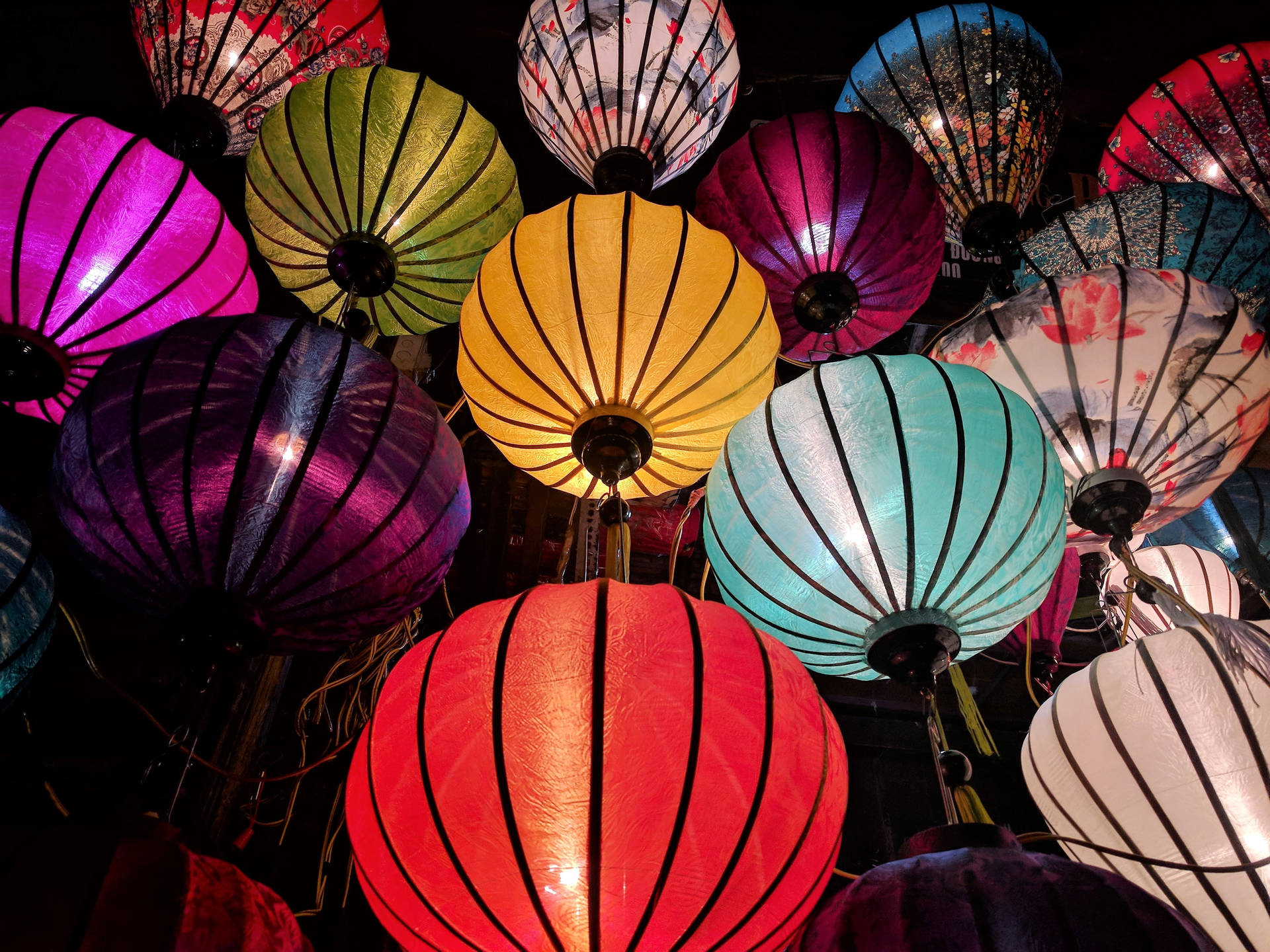 Illuminating Chinese Lantern In The Dark Background