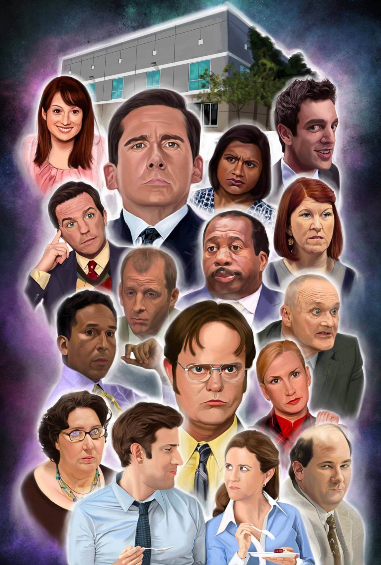 Illustrated Heads The Office Iphone Background