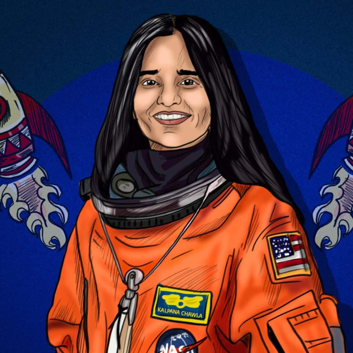 Illustrated Kalpana Chawla Astronaut Portrait Background