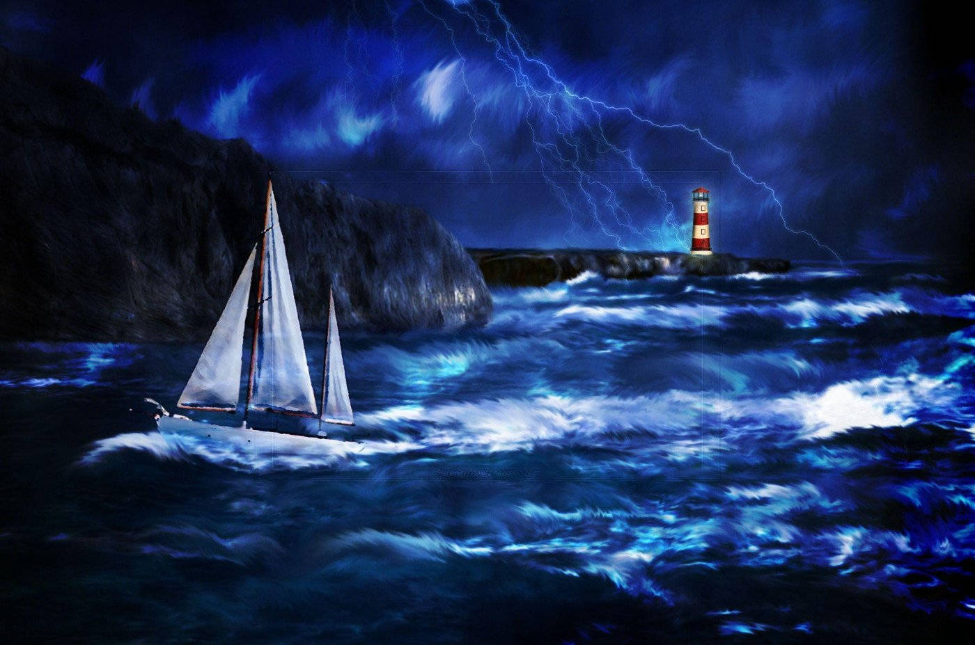 Illustrated Ocean Thunderstorm Background