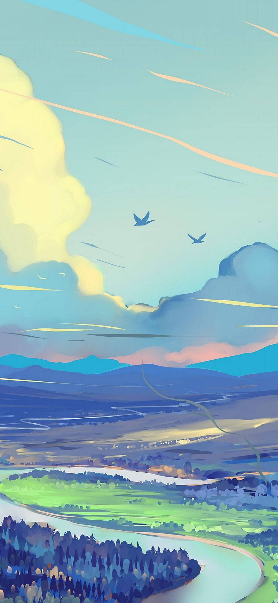 Illustrated Pastel Landscape Iphone Amoled Background