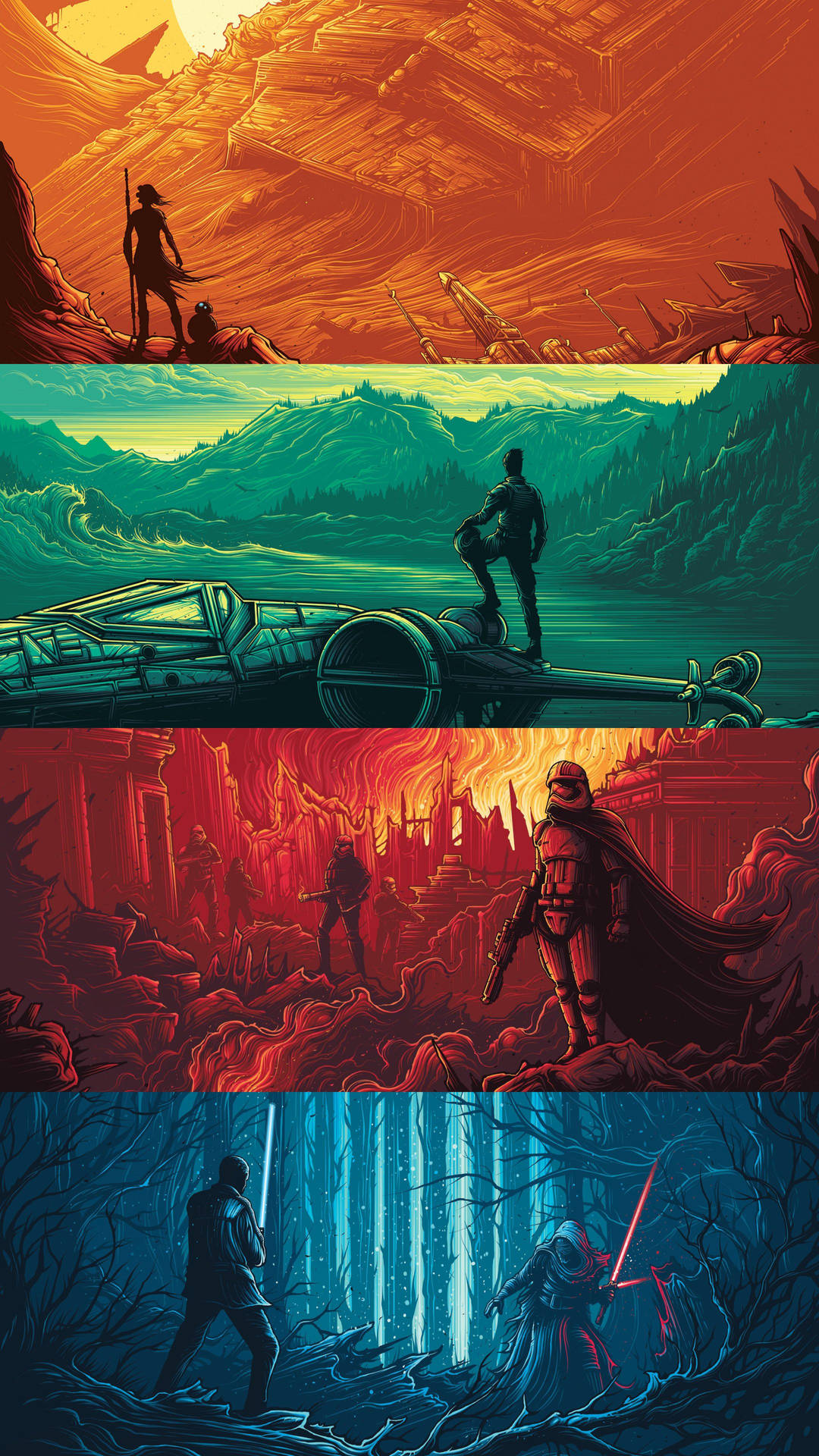 Illustrated Scenes In Star Wars Cell Phone Background
