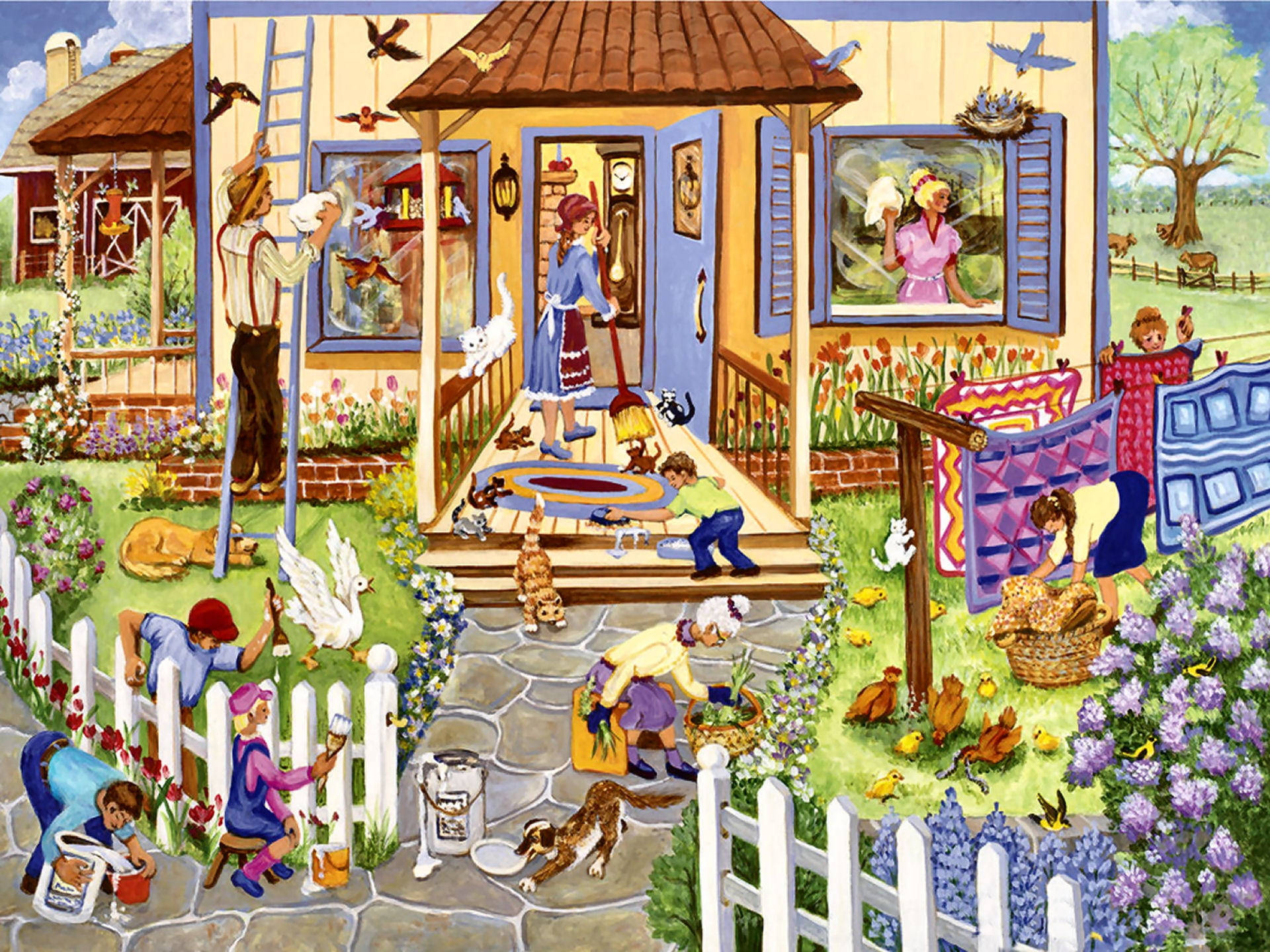 Illustration Of People House Cleaning Background