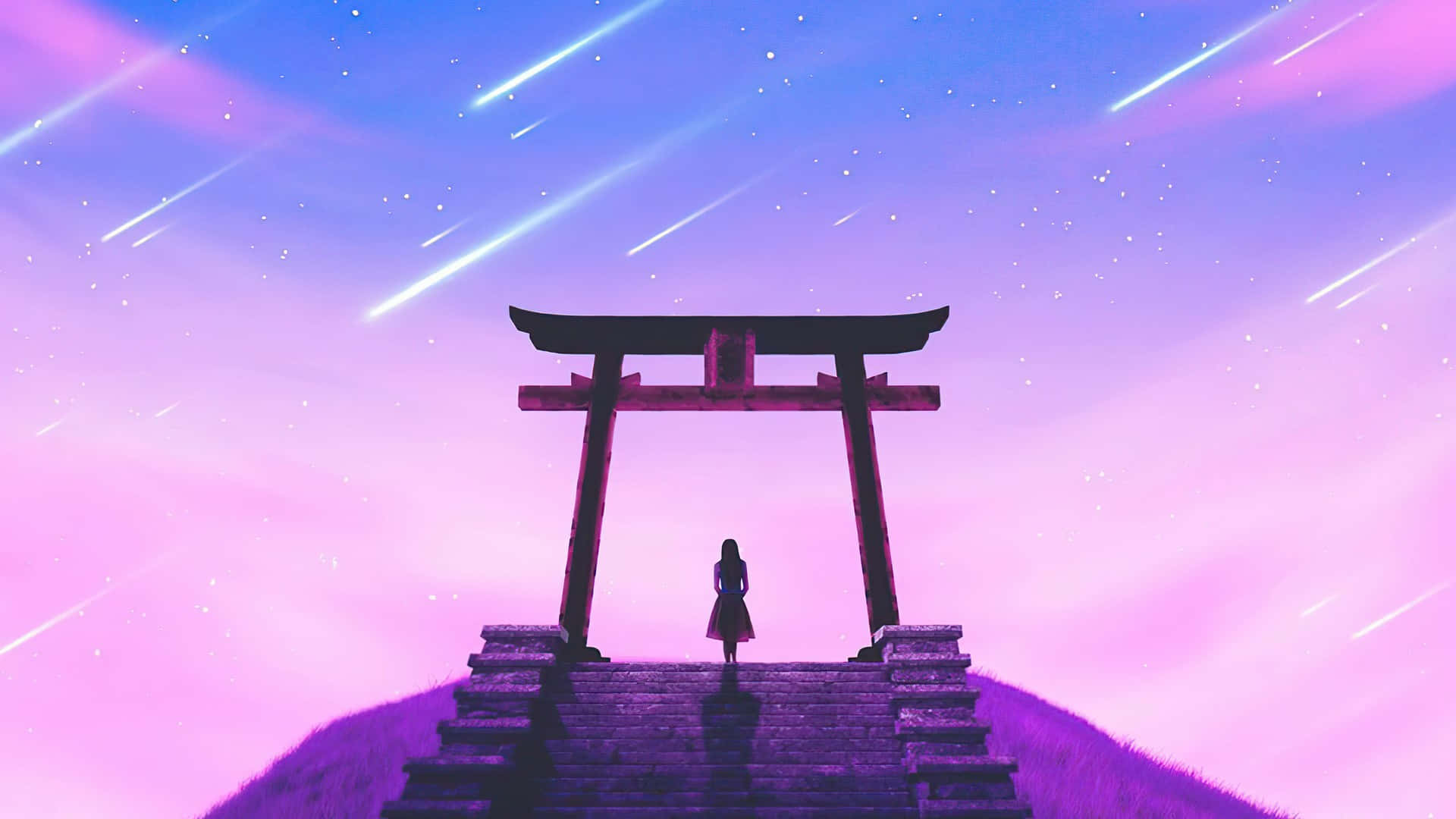Image A Peaceful View Of Purple Hues Across A Japanese Garden Background