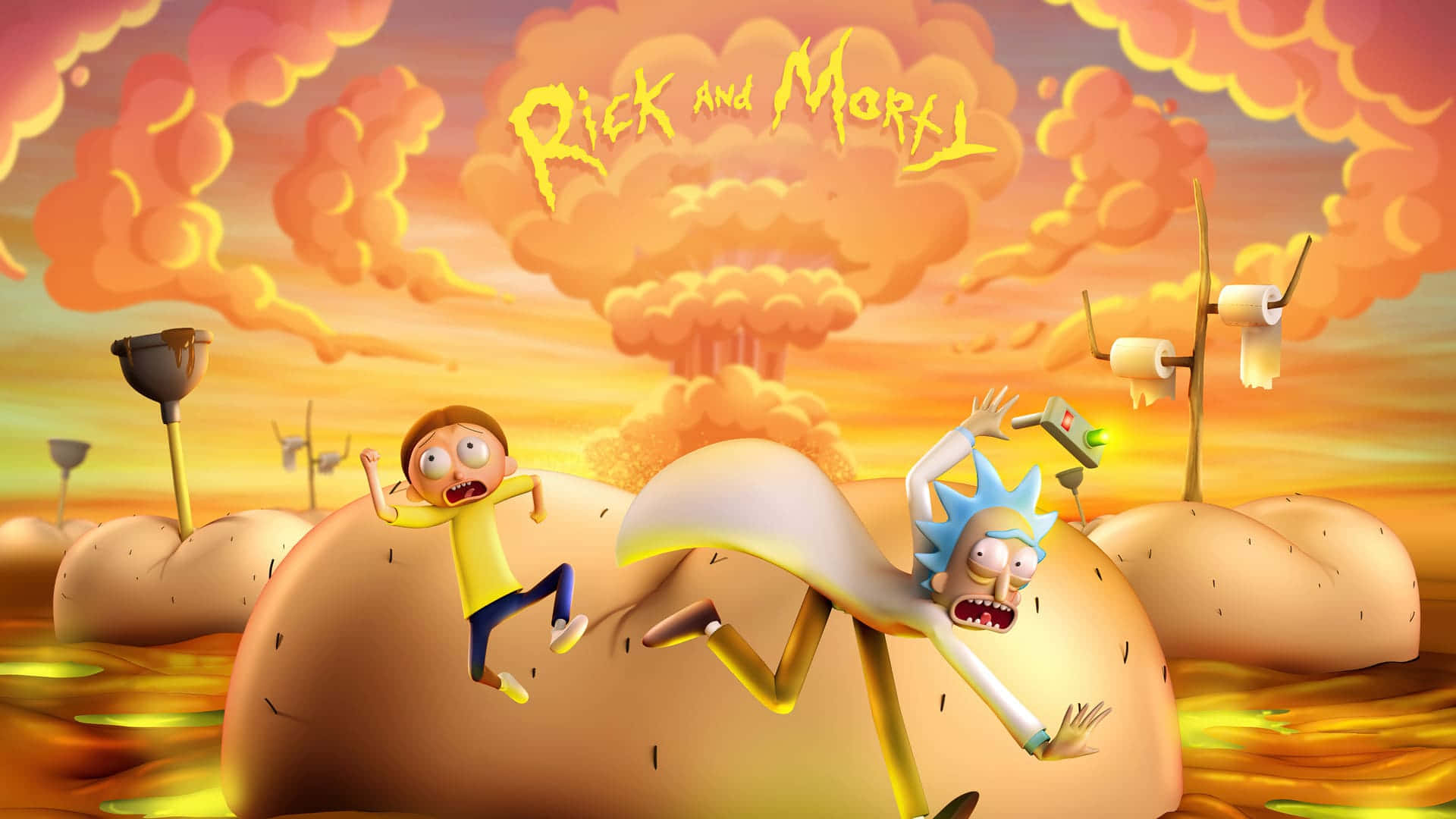 Image A Rick And Morty Laptop With A Colorful Cartoon Theme Background