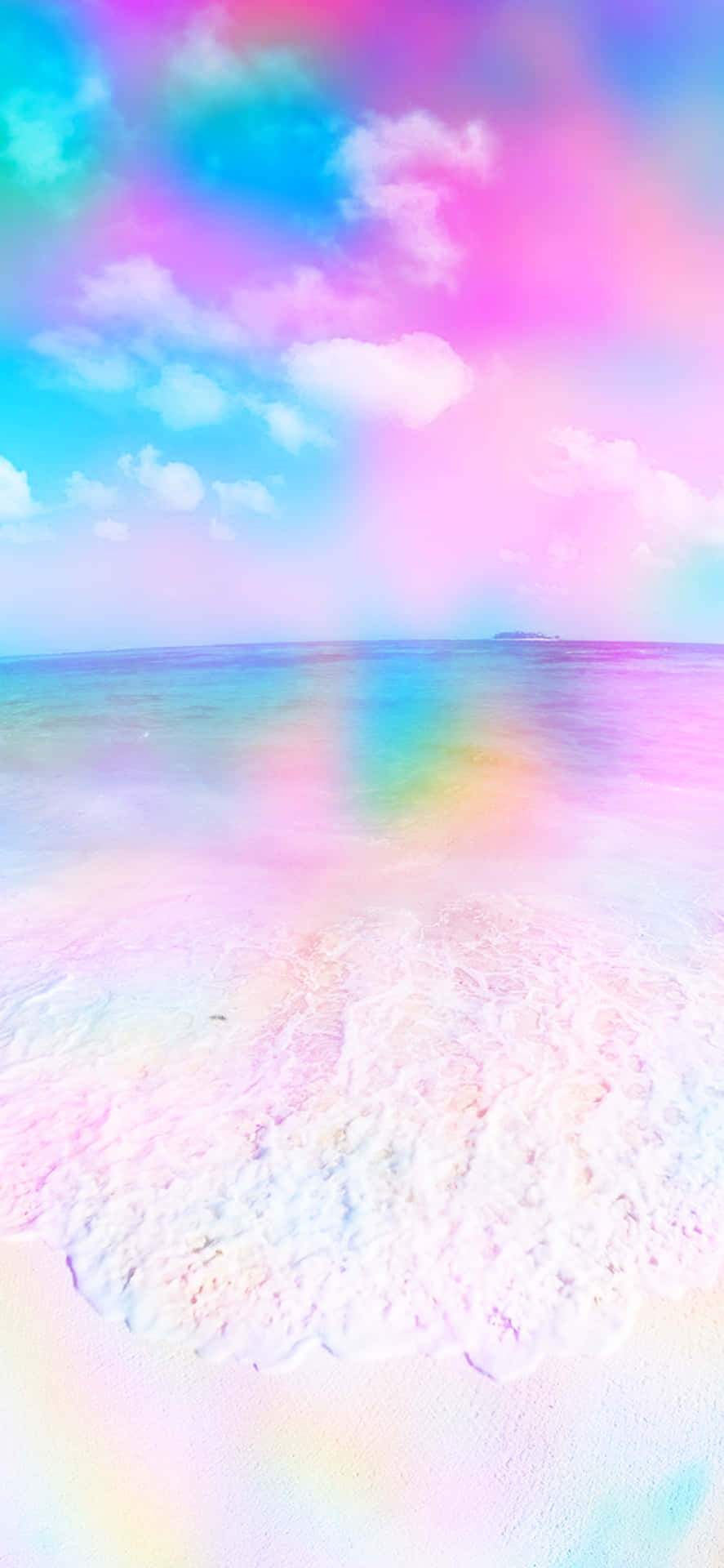 Image A White Rainbow Arching Over A Secluded Landscape Background