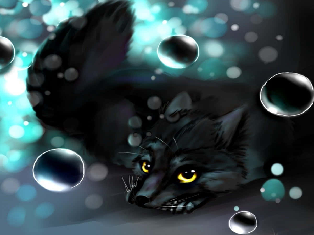 Image Black Cartoon Fox Lounging On A Tree Background