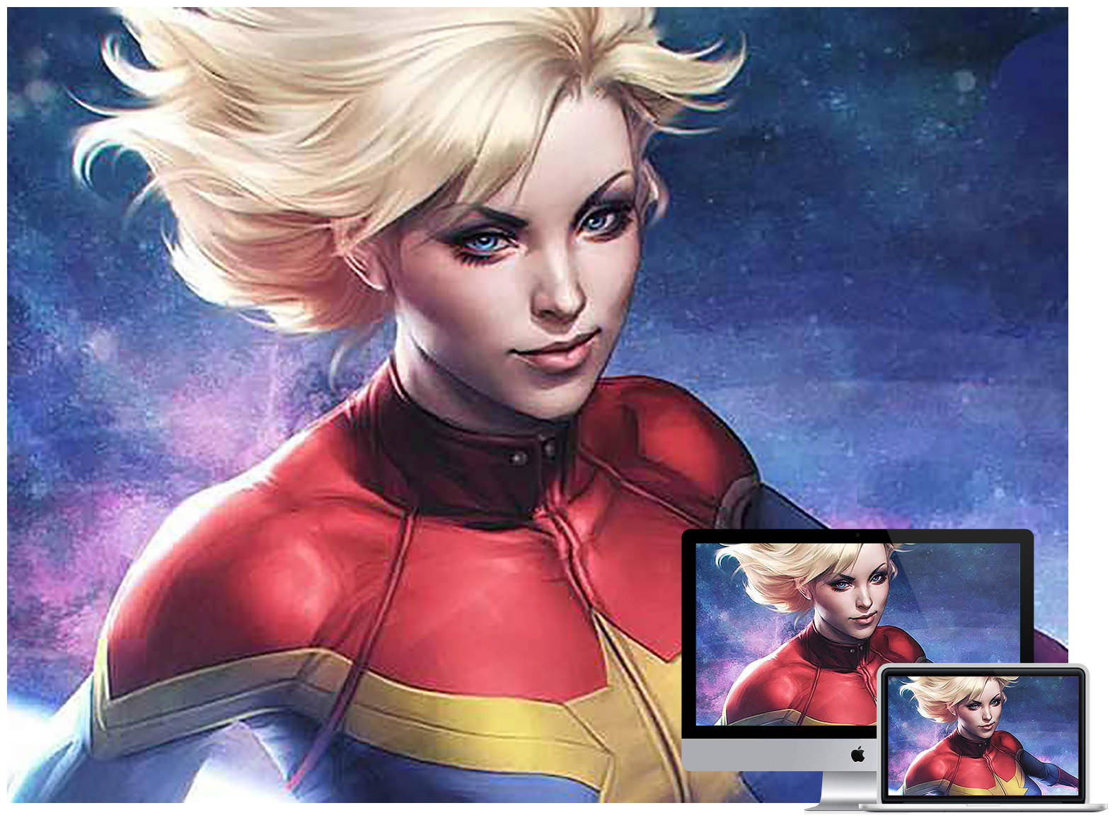 Image Captain Marvel Working On Computer Background