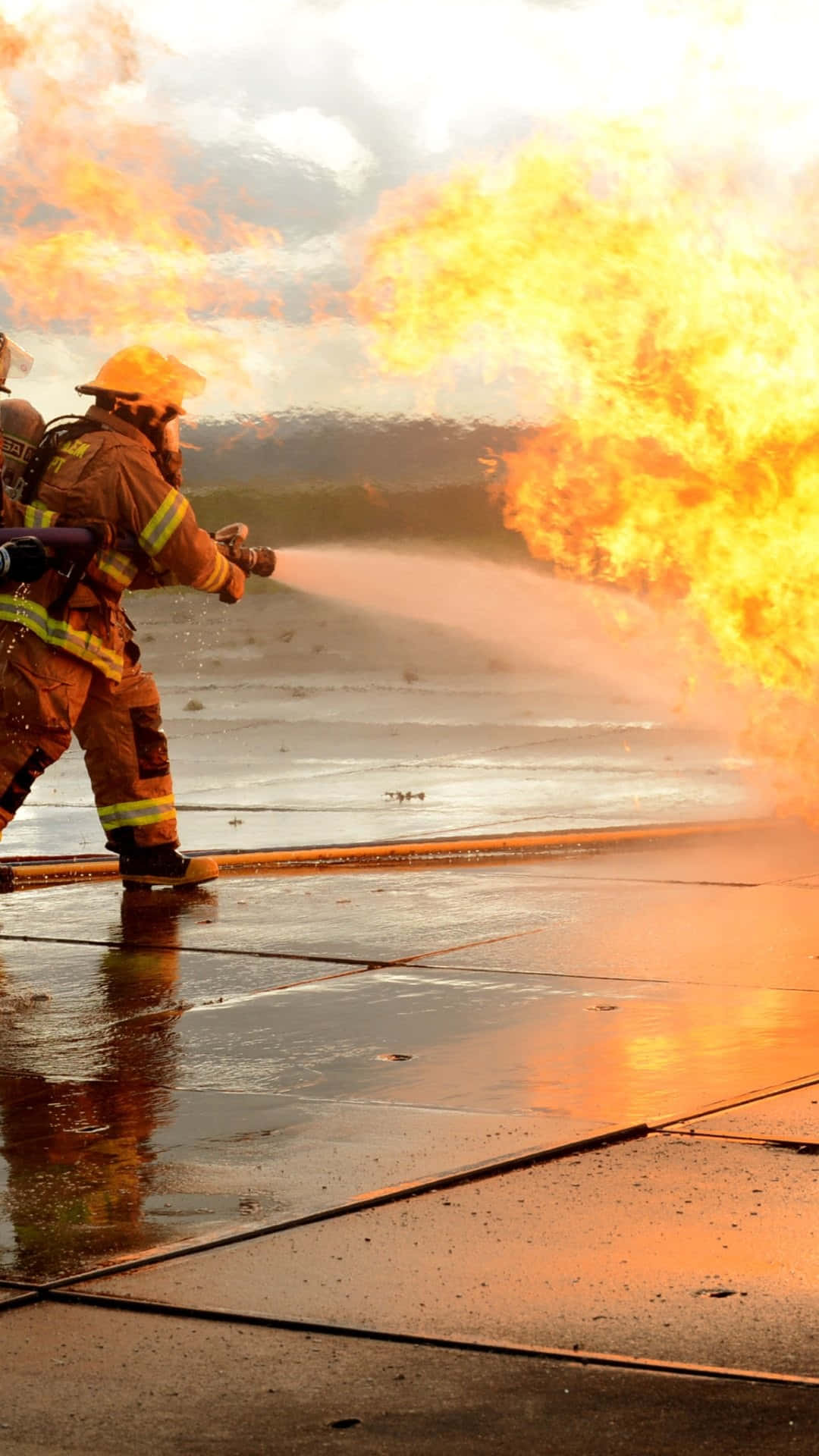 Image Firefighter Using The Latest Lte Phone Technology To Stay Connected Background
