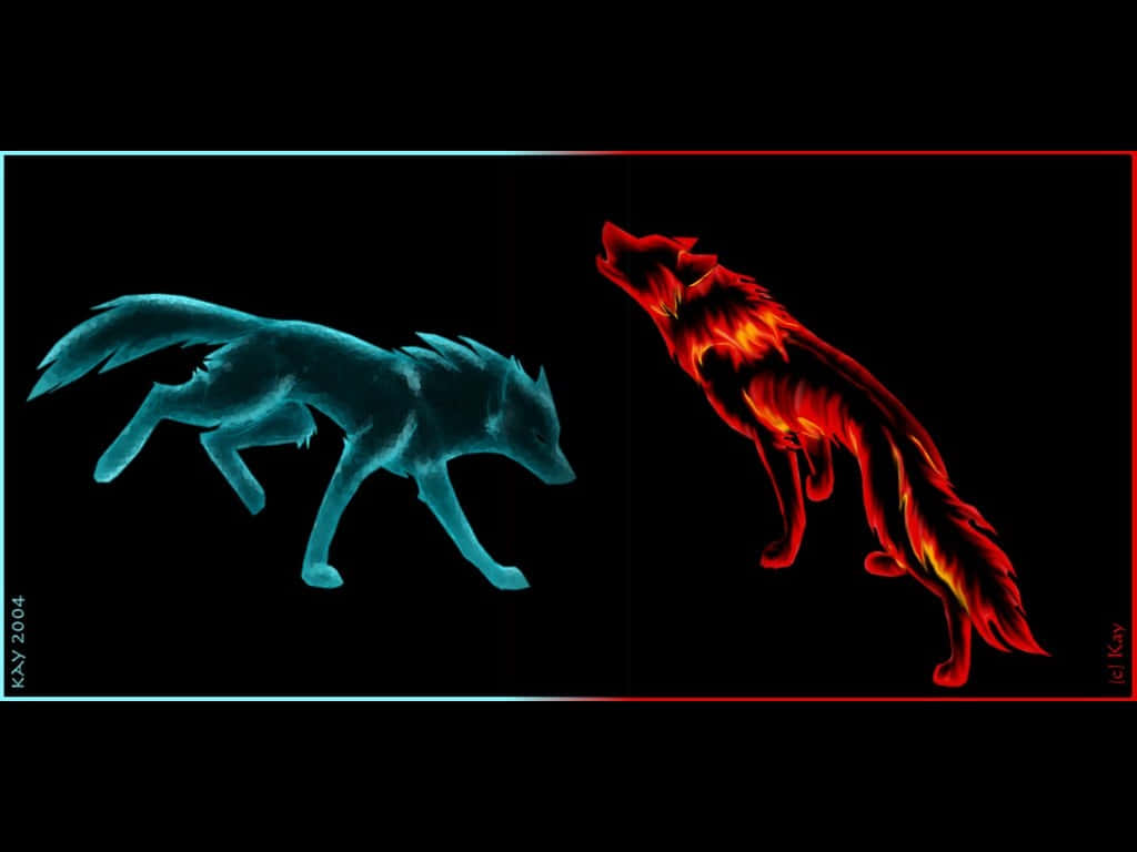 Image Glowing Amidst Fire And Ice – Wolf Background