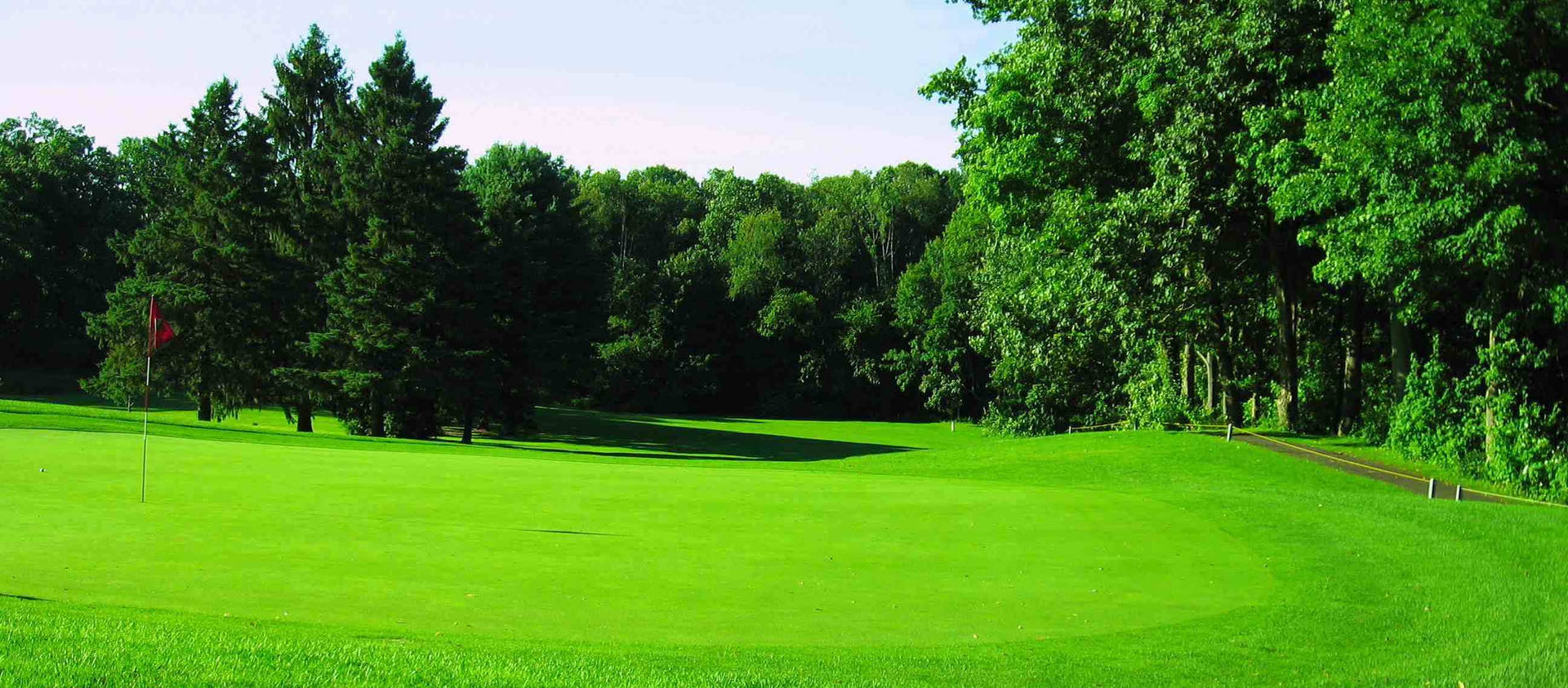 Image Golfing On The Green With A Stunning Backdrop Background