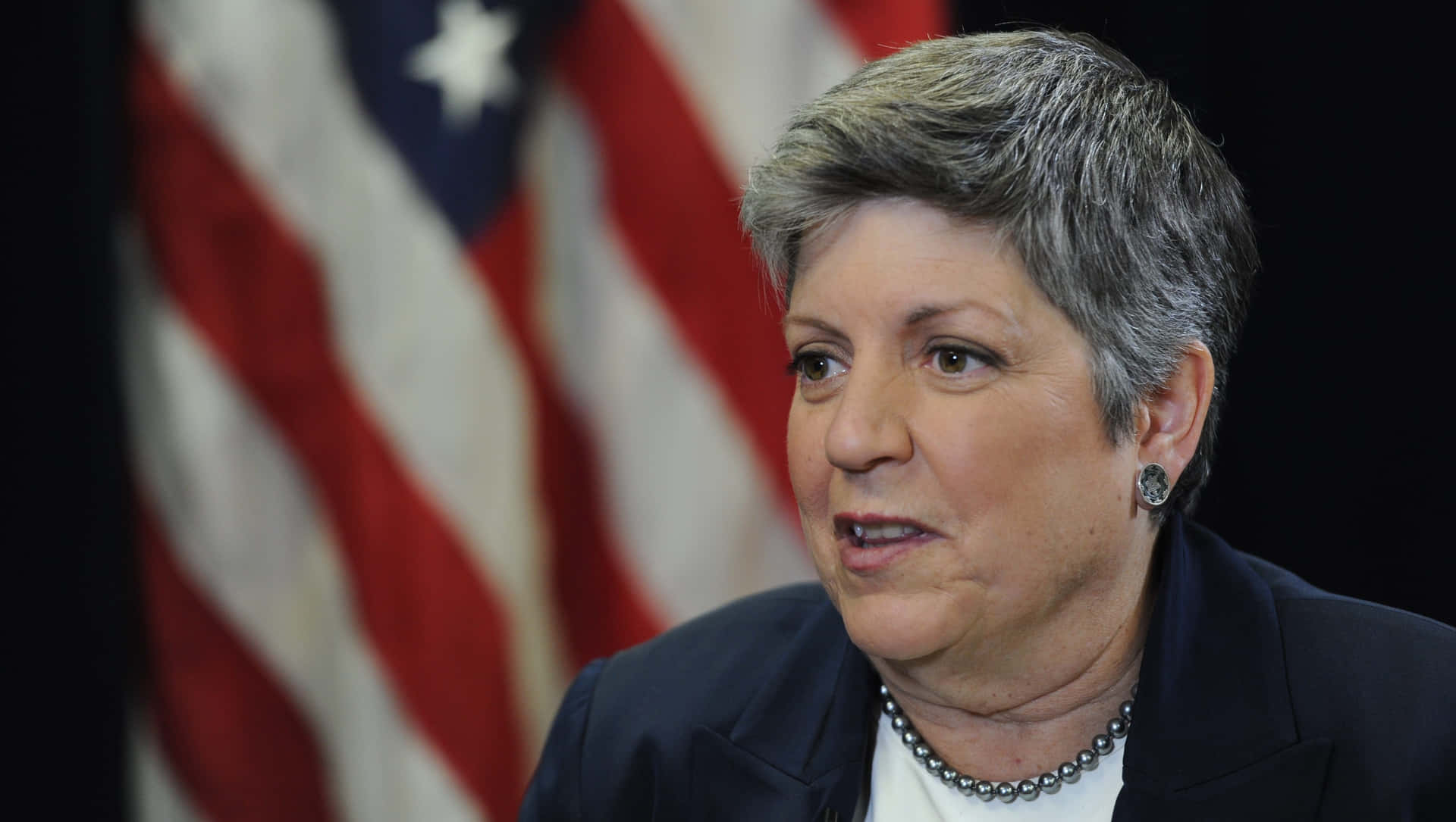 Image Janet Napolitano With American Flag Background