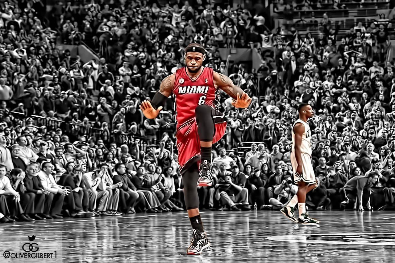 Image Lebron James On The Court Wearing His Miami Heat Jersey Background