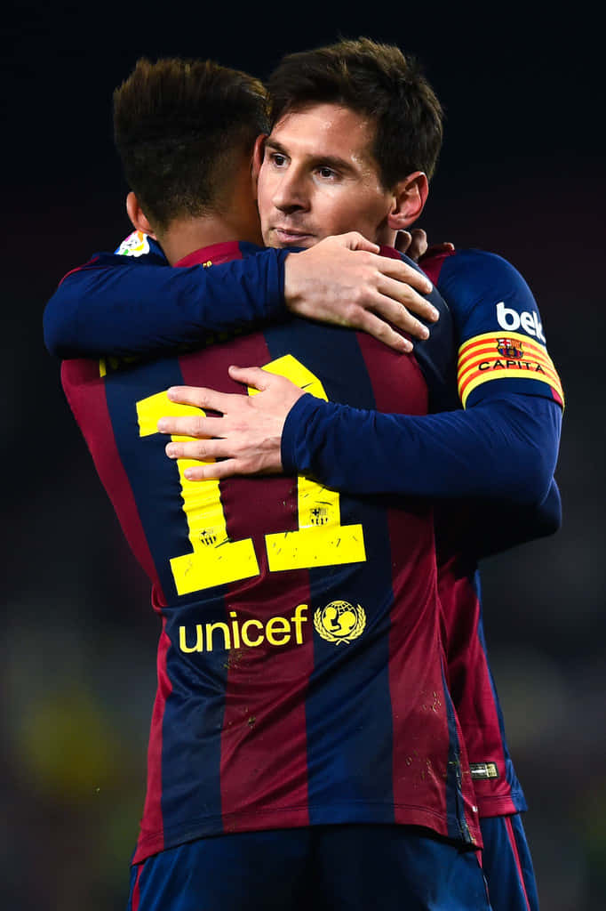 Image Lionel Messi And Neymar Embracing On The Soccer Field. Background