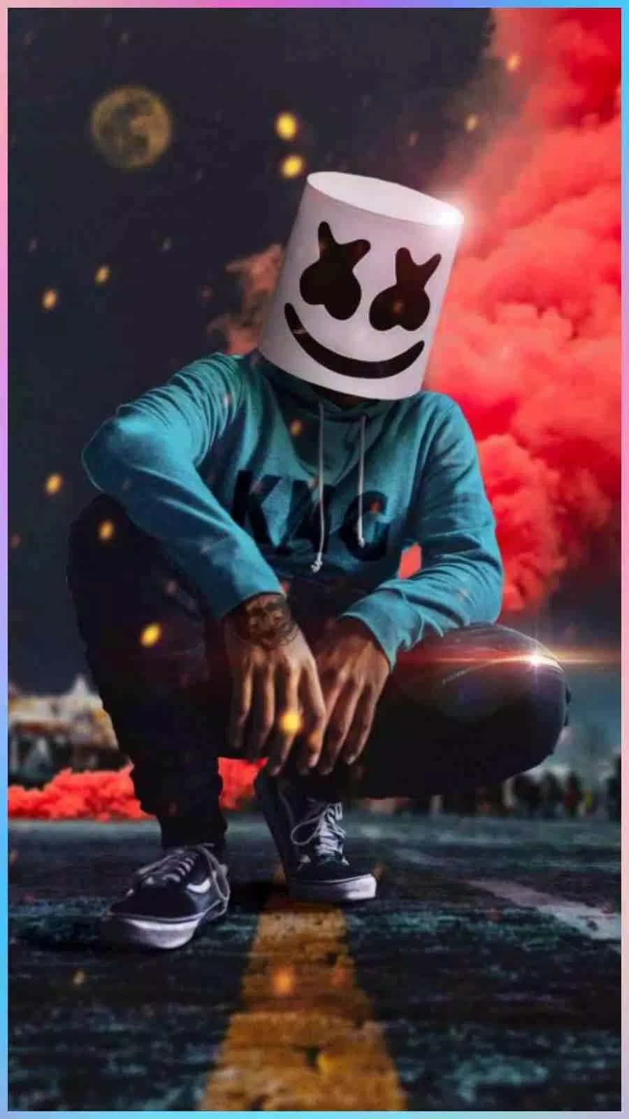 Image Marshmello Appears In Neon Brightness On Iphone Background