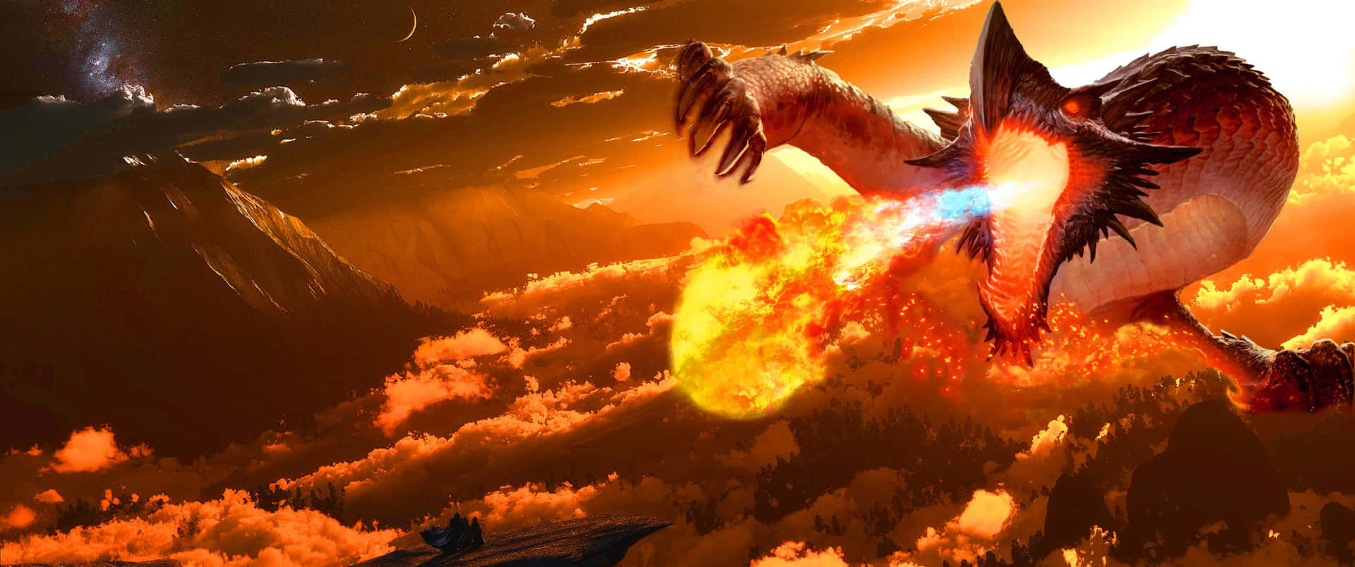 Image Mystical Blue Dragon Flying Above The Clouds Background