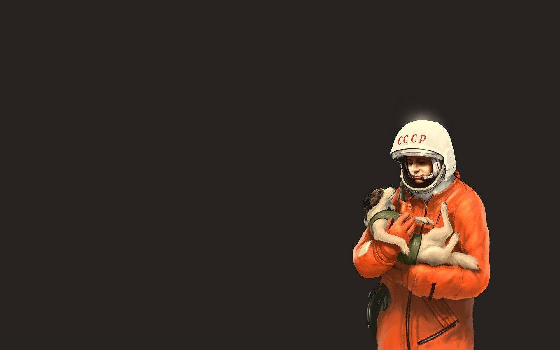 Image Of Spaceman Snuggling A Dog Background