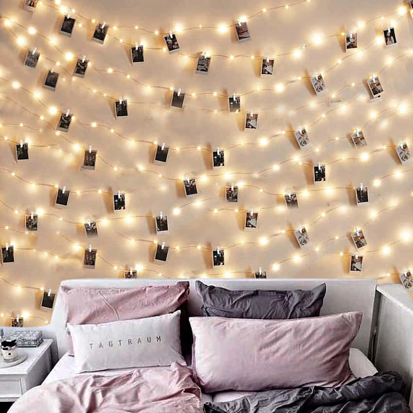 Image Pink Fairy Lights Illuminating A Room Background