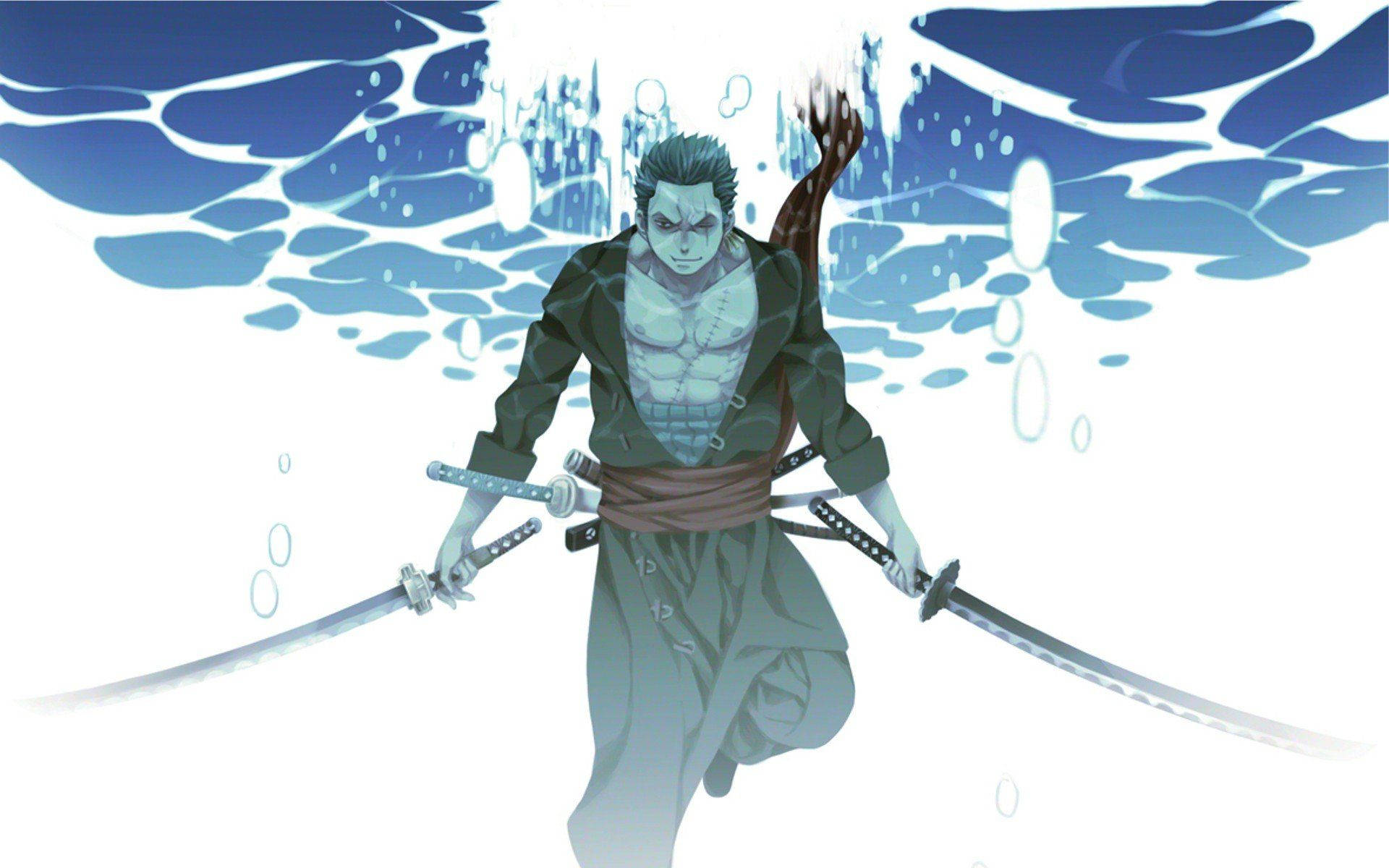 Image Roronoa Zoro Battling His Enemy In The Ocean Background