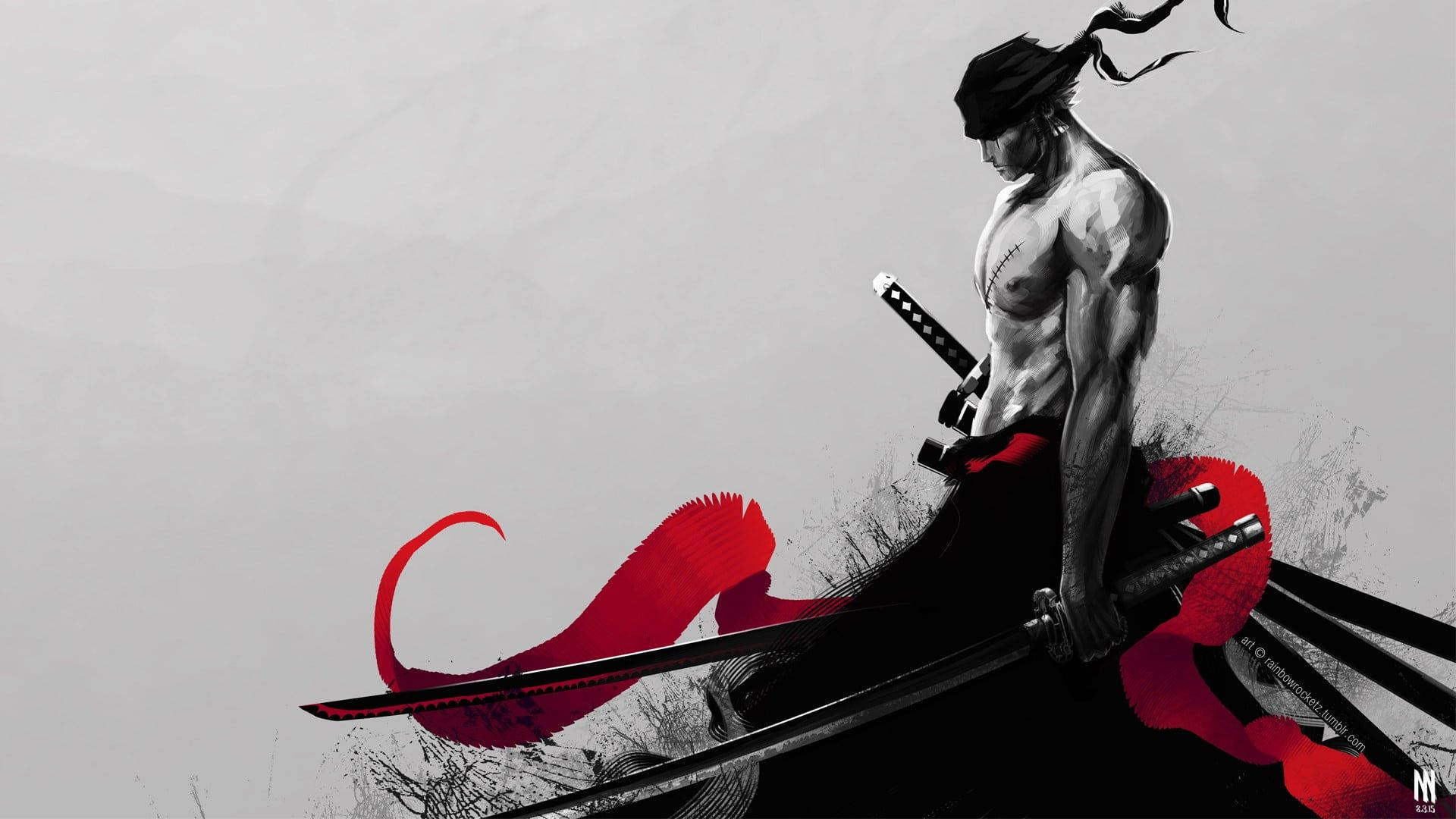 Image Zoro, The Fictional Swordsman, Sheaths His Two Katanas. Background