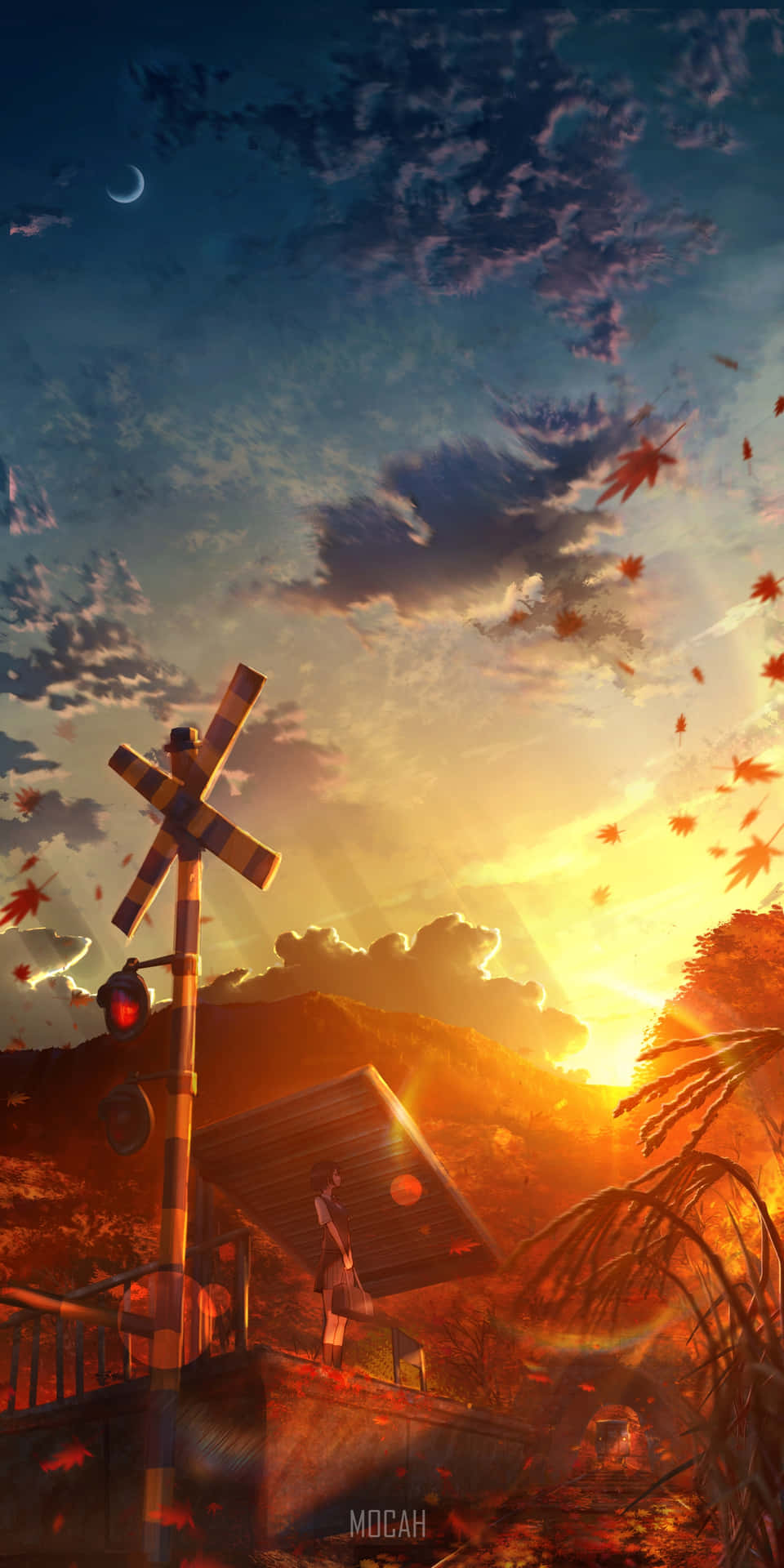 Immerse Yourself In A Beautiful And Vibrant Anime Sunset On Your Iphone. Background