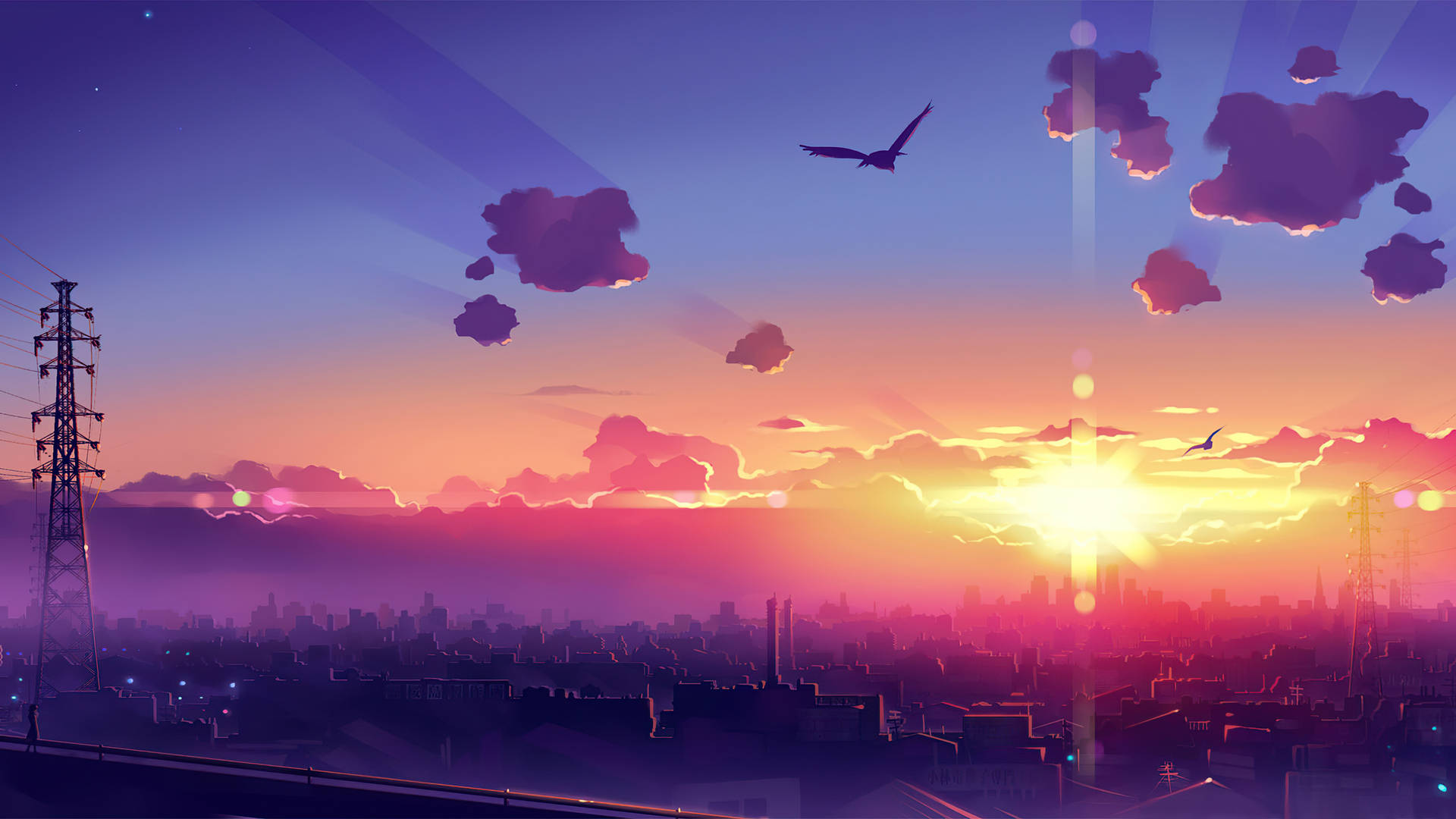 Immerse Yourself In An Anime-inspired Vibrant Utopian Landscape. Background