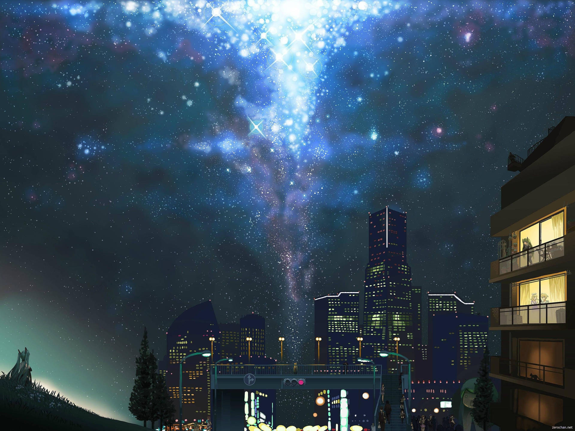 Immerse Yourself In The Wonders Of Anime Night City Background