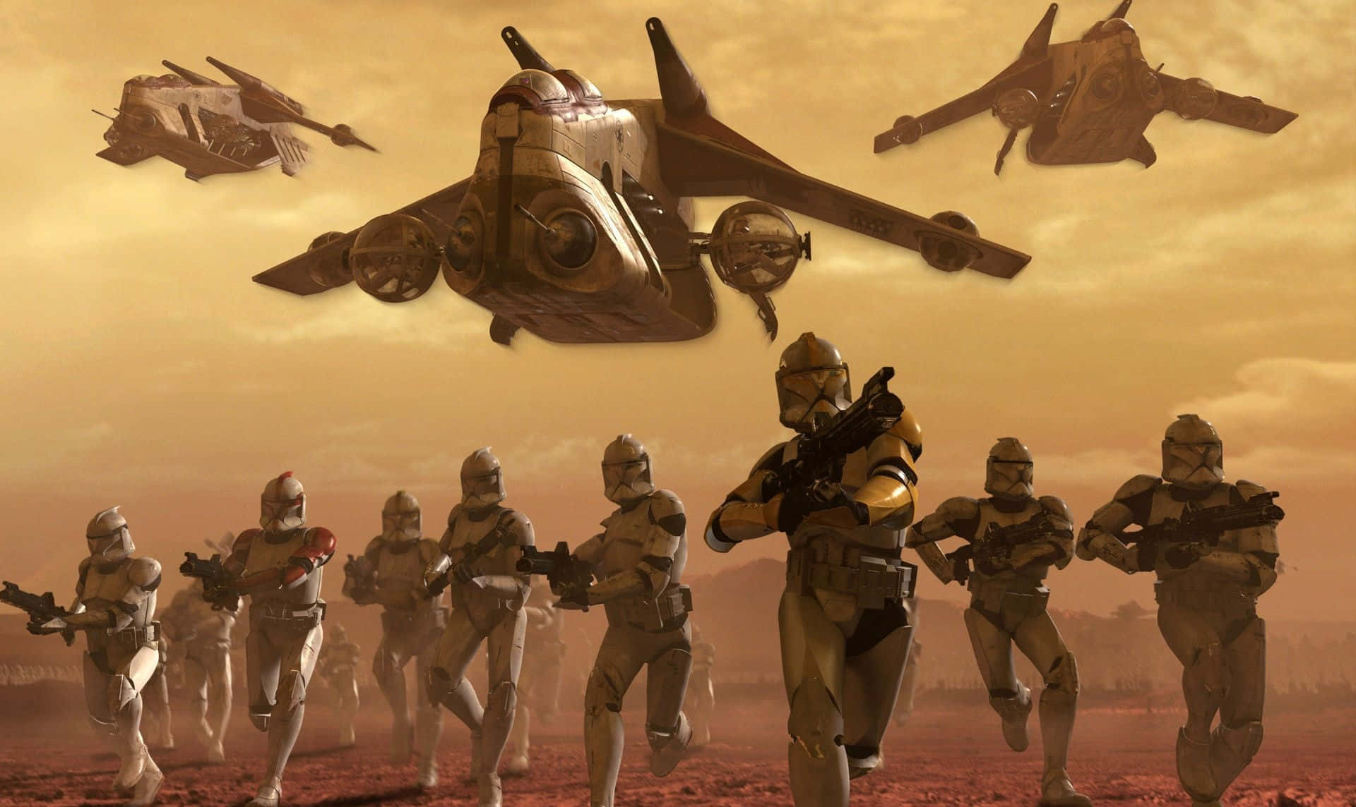 Imperial Forces March Forward With Resolve Under The Command Of Clone Troopers Background