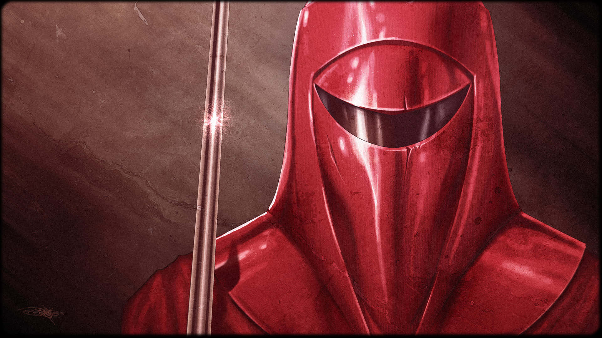 Imperial Royal Guard Futuristic Red Helmet Background