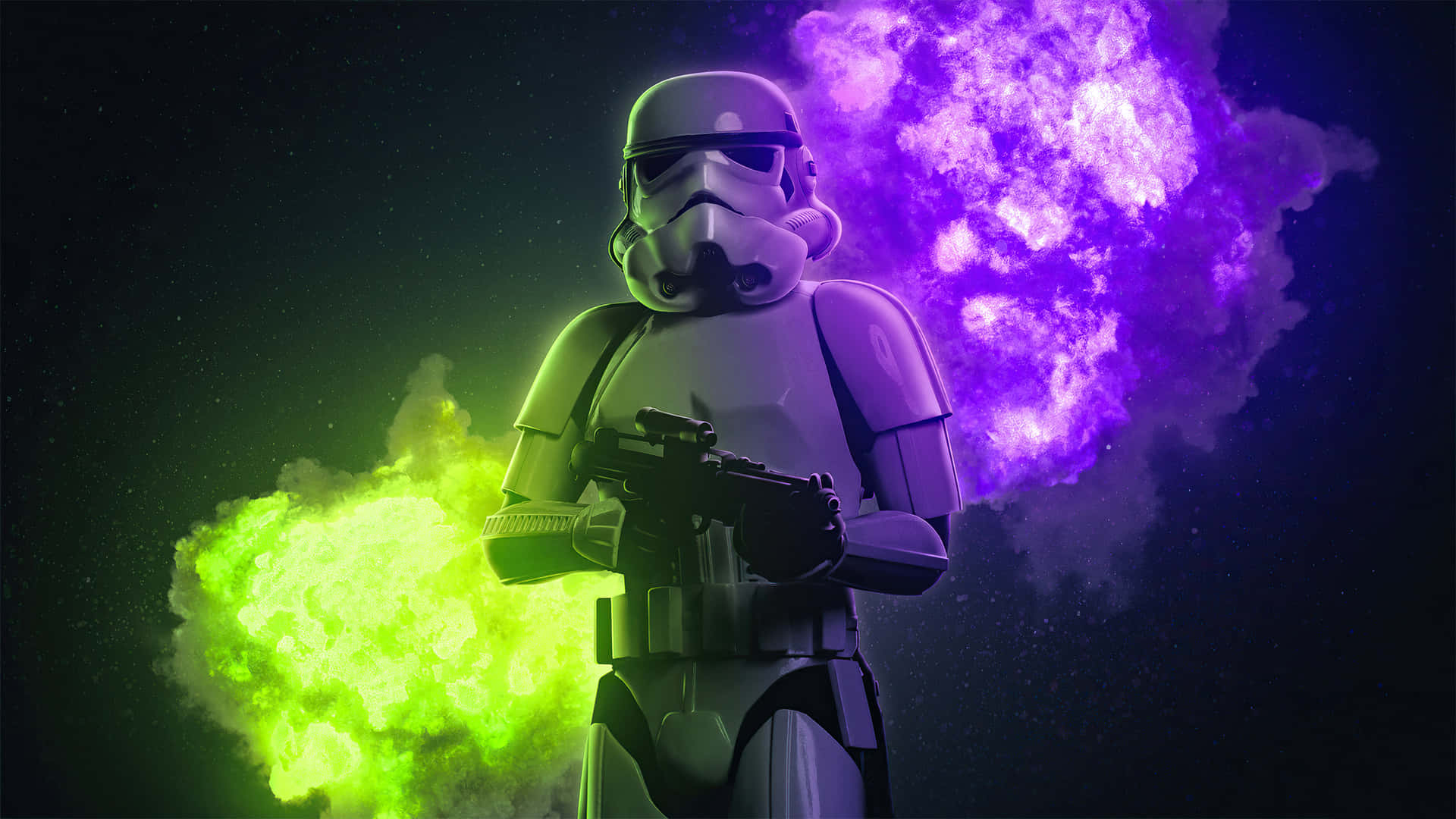 Imperial Stormtrooper And Purple And Green Smoke