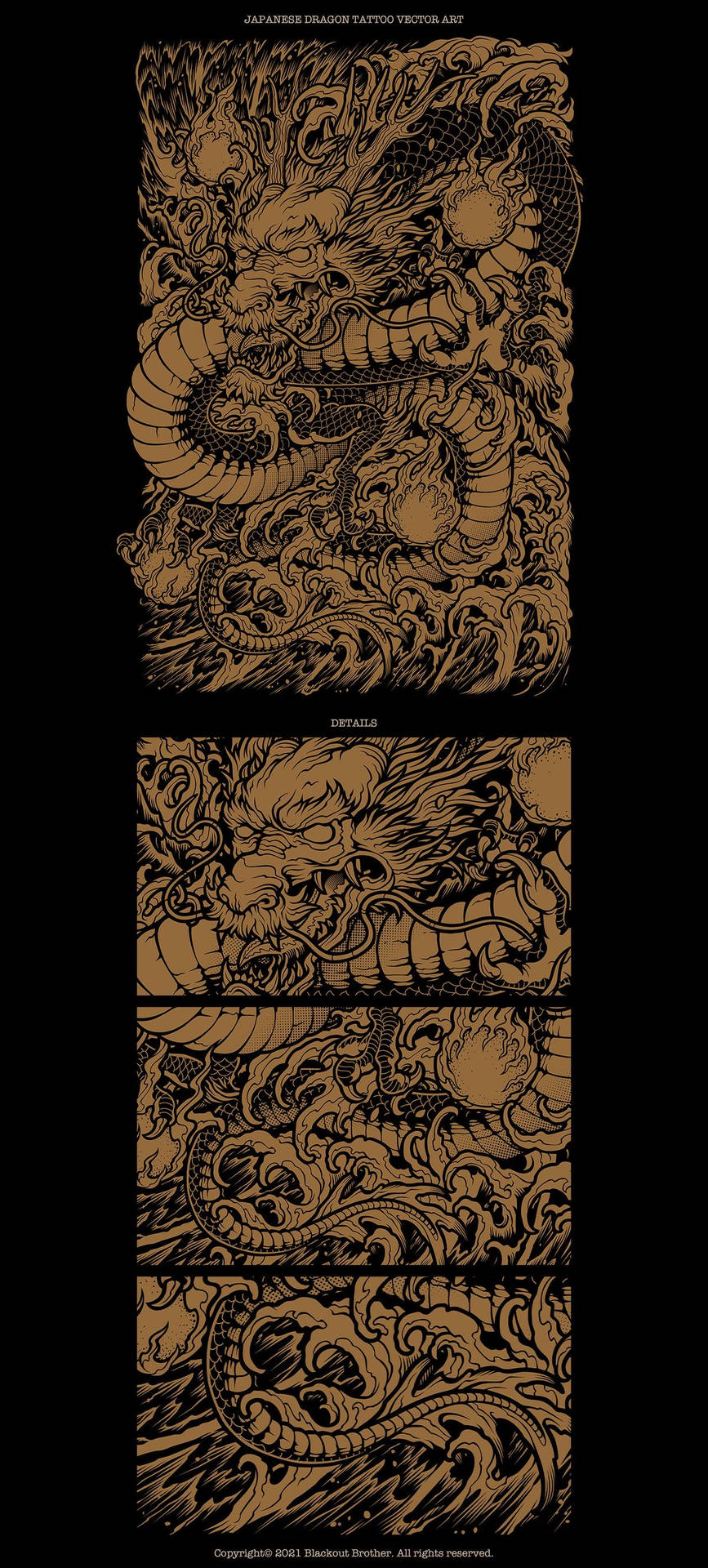 Impressive Japanese Dragon Tattoo Vector Art Background